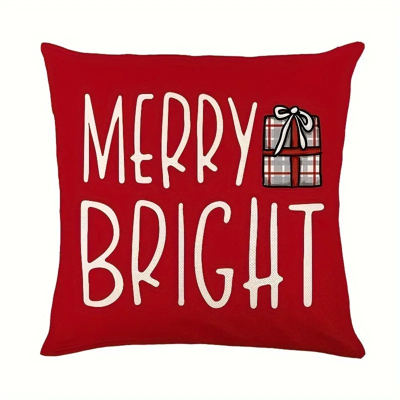 4-piece 2D flat printed Christmas pillowcase, gift for Santa Claus, red scarf snowman, and luxurious red gold Christmas tree Oasis Select