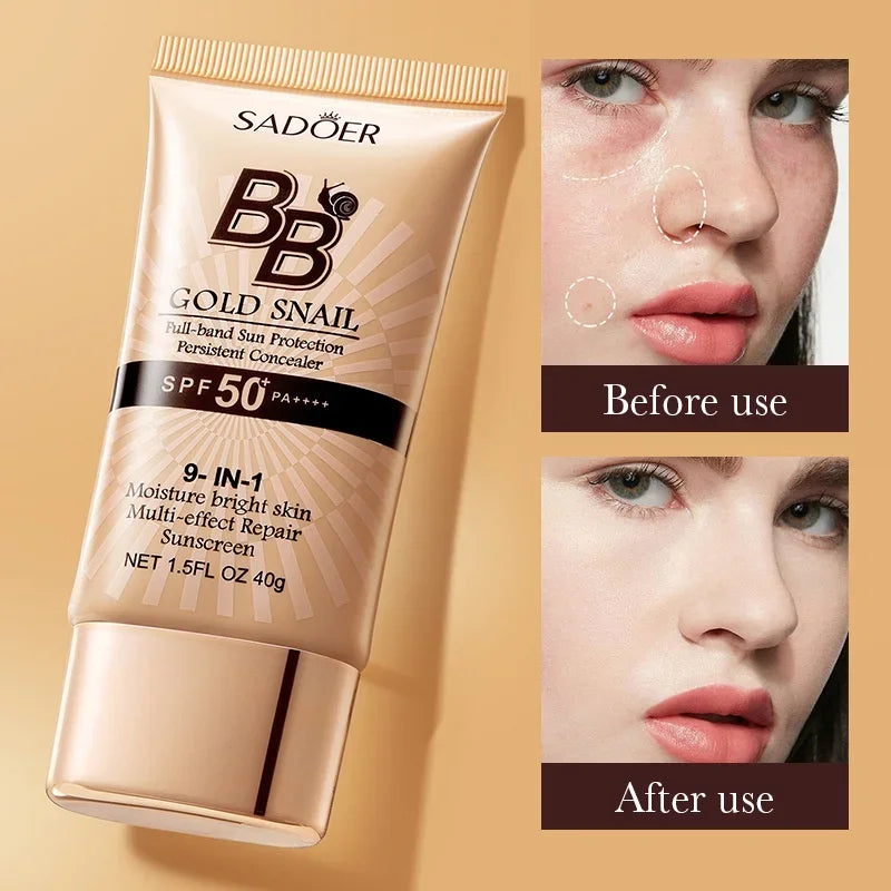 SADOER Gold Snail Oil-Control Matte BB Cream Foundation Concealer Moisturizing Isolation Cream SPF50+PA+++ 40g Oasis Select