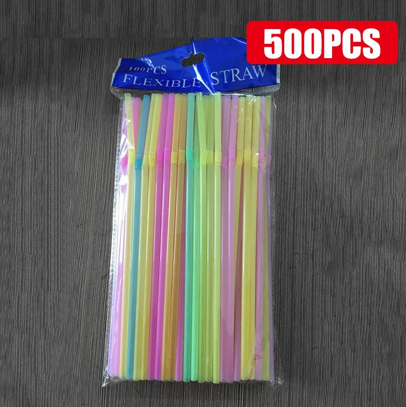 50-1000Pcs Drinking Straws Colorful & Black rietjes Flexible Wedding Party Supplies Drinking Straws Kitchen Wholesale Oasis Select Multicolor-500Pcs