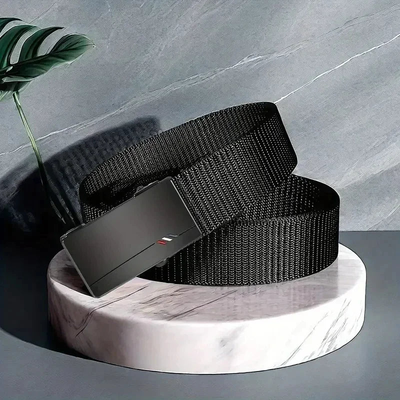 Men's Belt Outdoor Leisure Sports Belt Toothless Quick Release Automatic Buckle Quality Black Belt Oasis Select