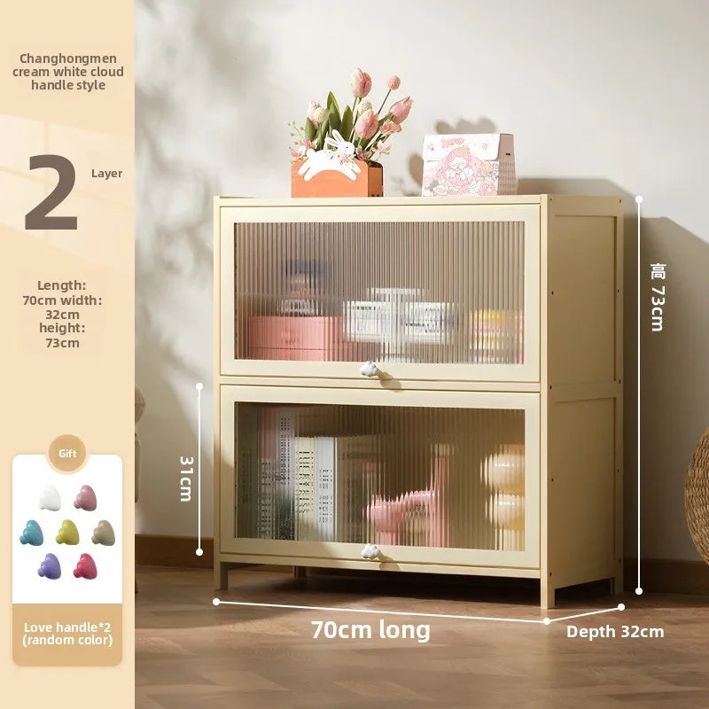 clamshell storage cabinet household living room multi-layer snacks dopamine chest bedroom bedside table storage cabinet Oasis Select Two doors 70 long
