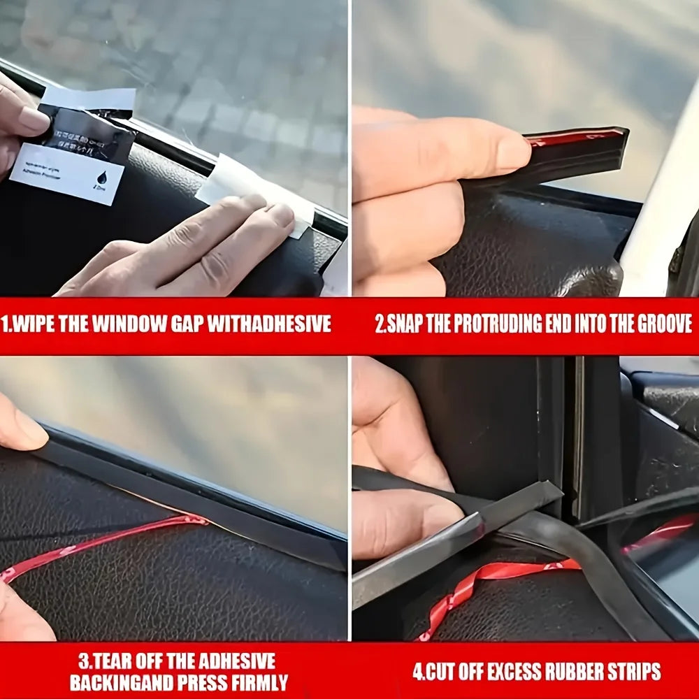 Car Window Seal Strip 4-Pack | Rubber V-Shape Gap Filler 1M