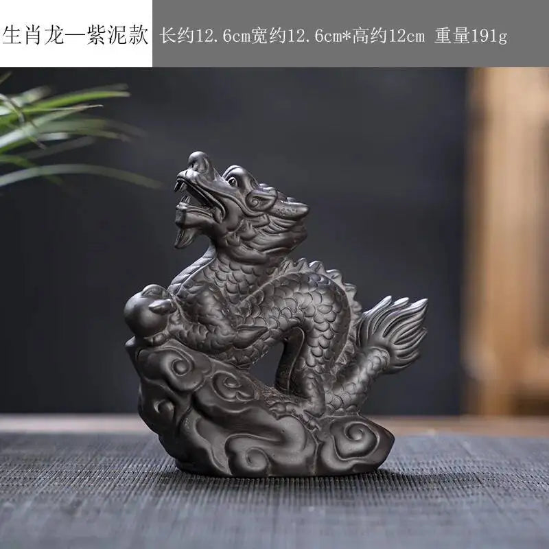 Zisha Twelve Zodiac Creative Tea Pet Ornaments Nurturable Tea Play Tea Accessories Cute Zodiac Small Ornaments Oasis Select Purple Clay x Dragon