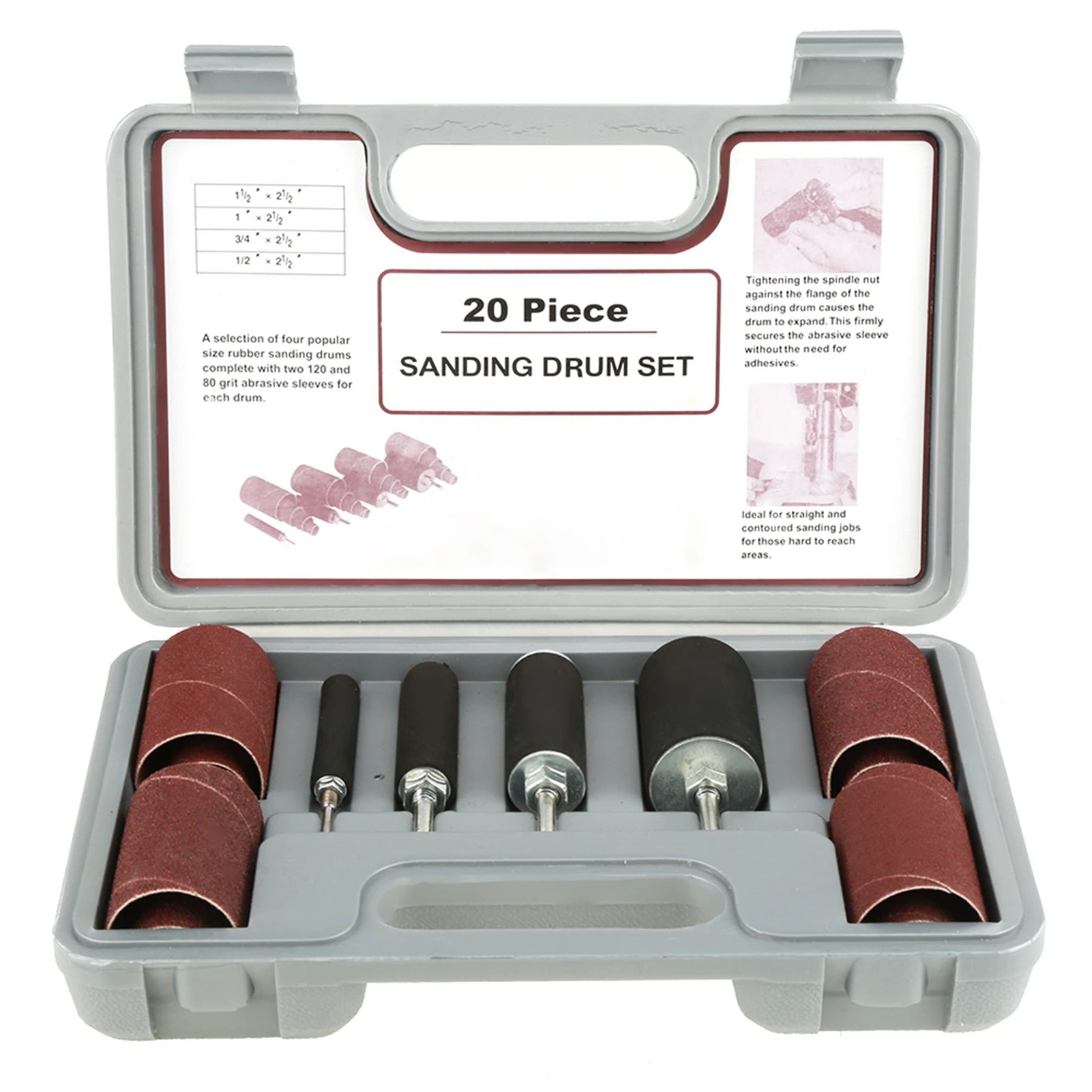 Spindle Sanding Drum Sander Tool Kit Set with Case for Drill Press Rubber Sanding Drum Set Oasis Select Silver