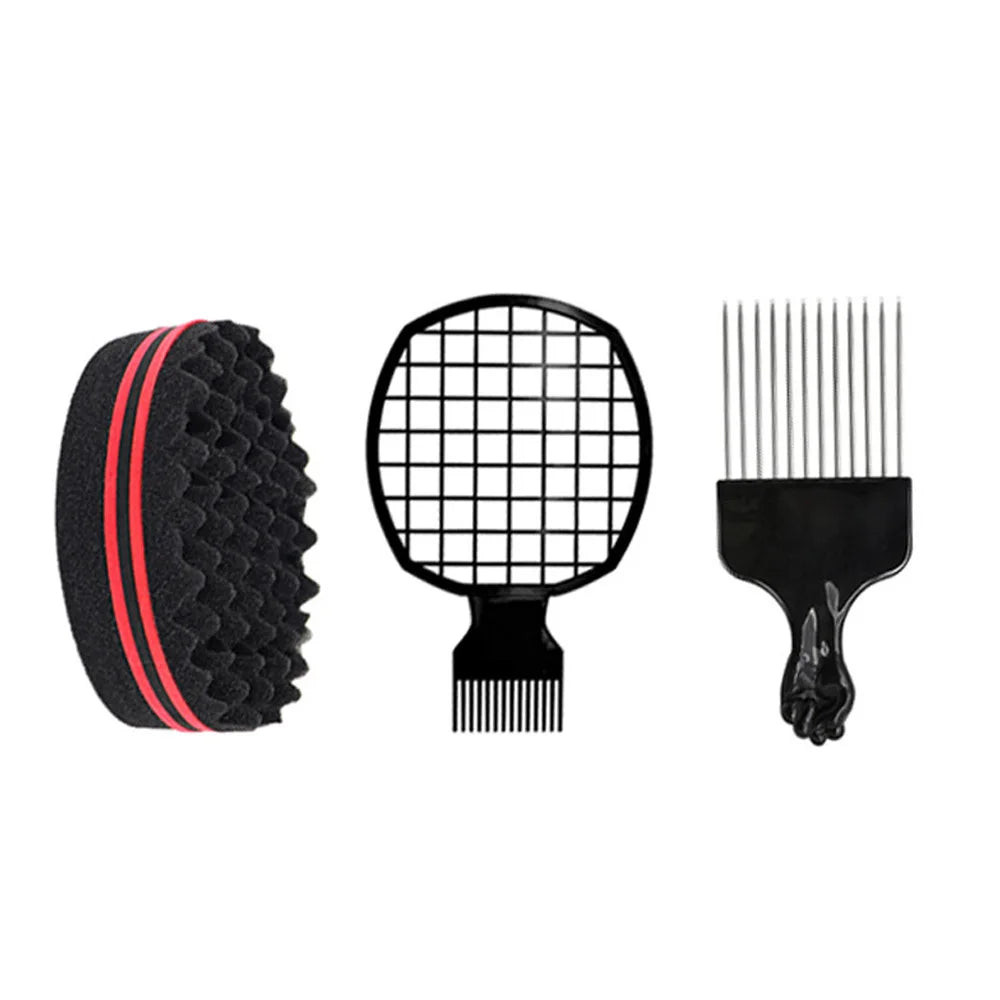 Barbershop Wave Shaped Hair Brush Afro Hair Styles Carbon Fiber Pick Comb Hair Comb Set Hair Sponge Wave Hairstyle Care Tool Oasis Select