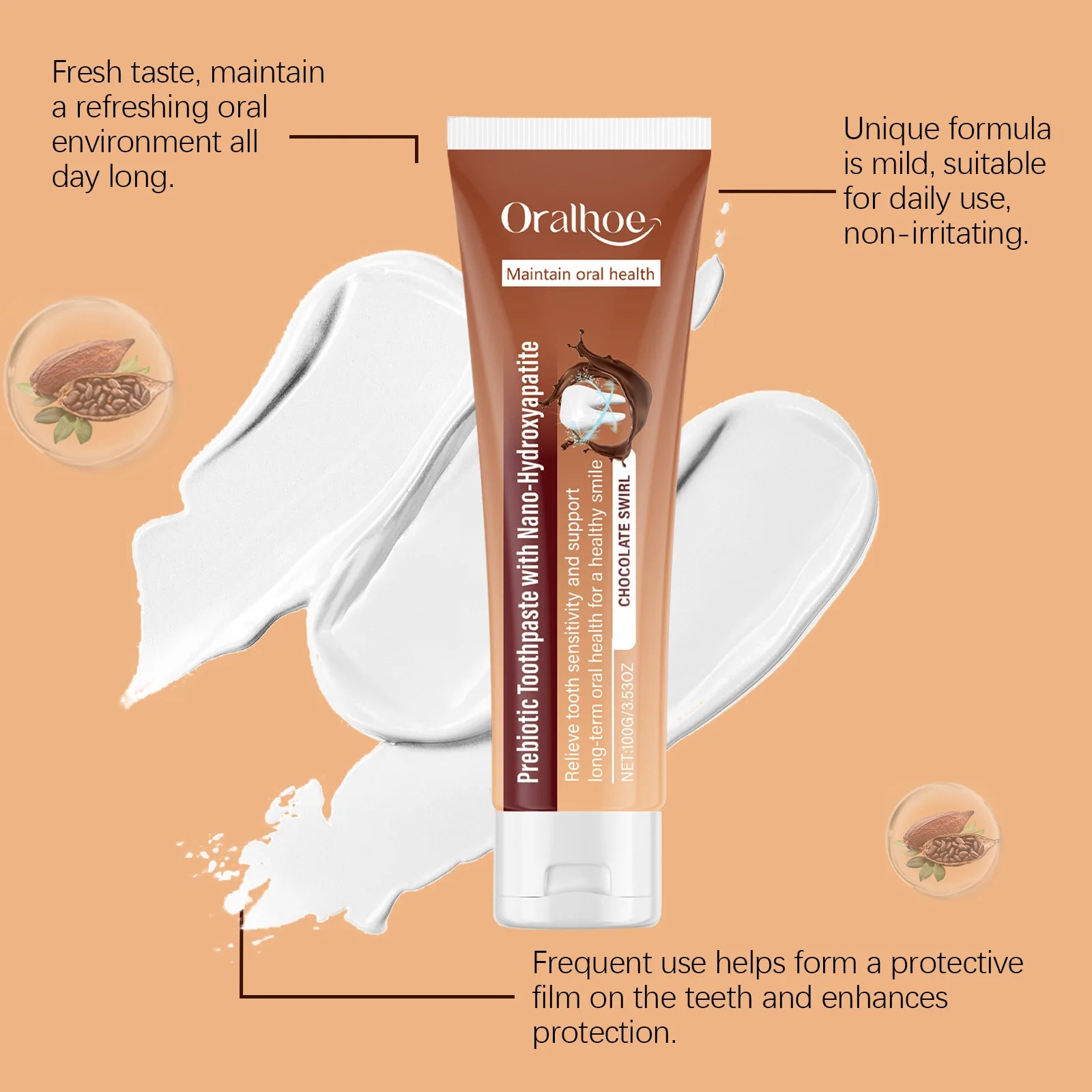 Chocolate Prebiotic Whitening Toothpaste Relieve Tooth Sensitivity Removal Bad Breath Cleaning Long-term Maintain Oral Health Oasis Select