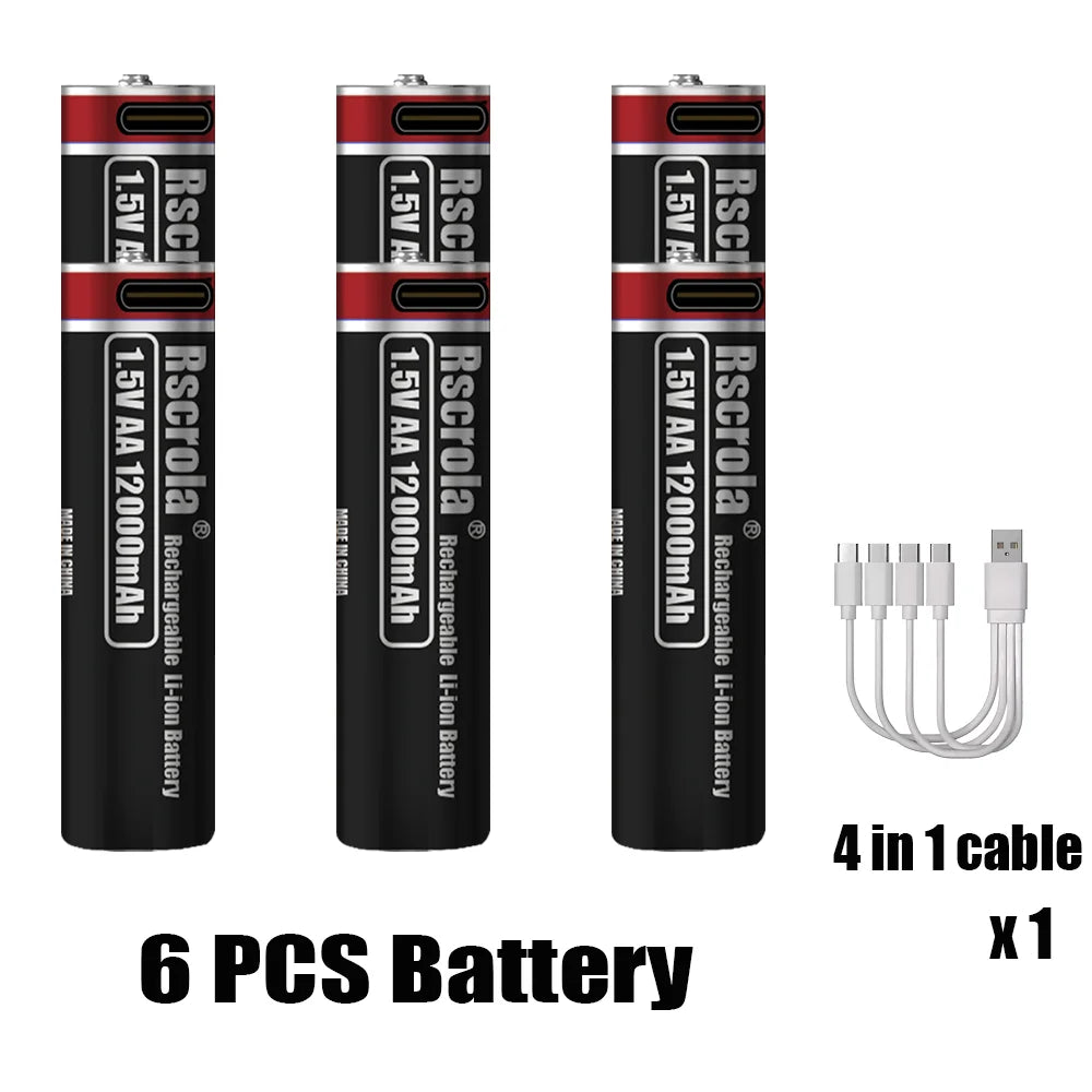 1.5V Best Selling Series-AA 12000mAh & AAA 6800mAh USB Rechargeable Batteries For Everyday Devices Stable output, long lifespan Oasis Select 6 PCS AA Batteries