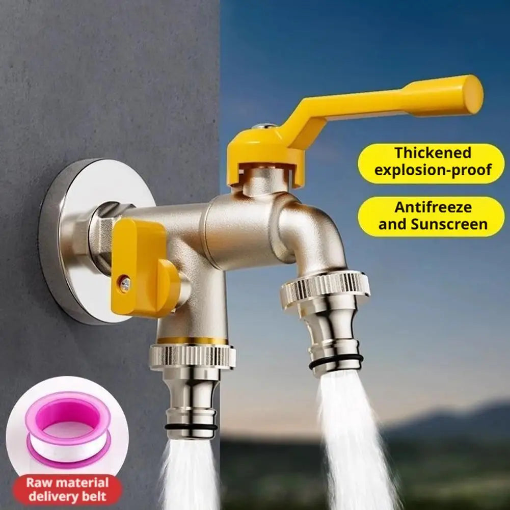 Brass Dual-Outlet Garden Faucet | 1/2" & 3/4" Ball Valve Tap