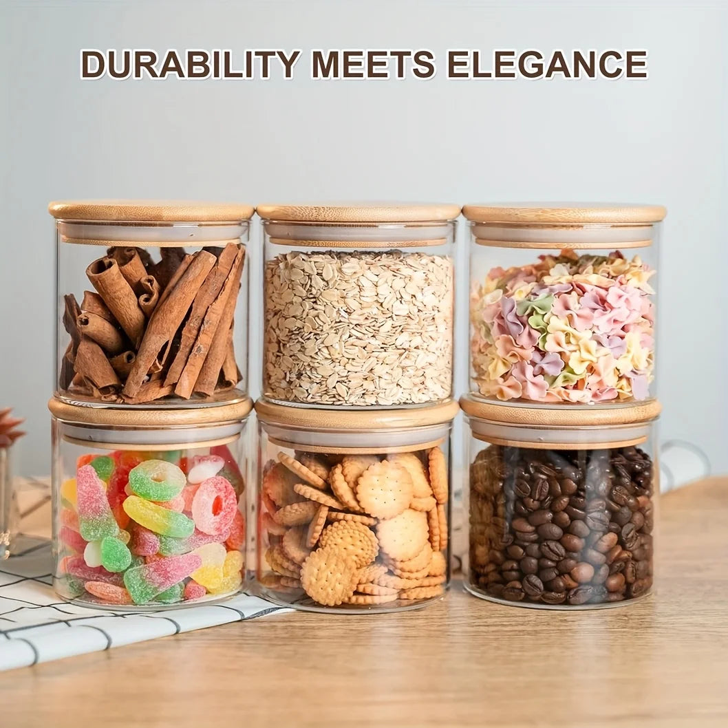 22oz Set Of 6 Glass Jars With Airtight Bamboo Lids Glass Kitchen Canisters Clear Container For Food Storage Of Dry Goods Cookie Oasis Select