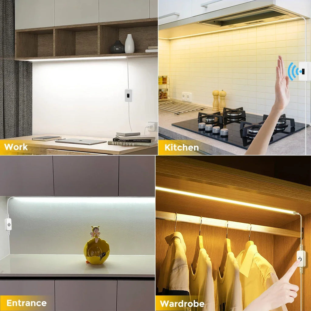 1-8pcs USB 5V COB LED Strip Light With Hand Sweep Sensor/Touch Dimmer/Key Switch LED Tape DIY Bedroom Kitchen Cabinet Backlight Oasis Select