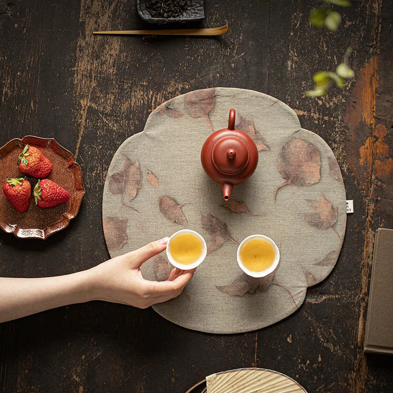Chinese Round Tea Mat Zen Fabric Table Dry Tea Mat Kung Fu Tea Cup Accessories Waterproof Tea Mat Oasis Select