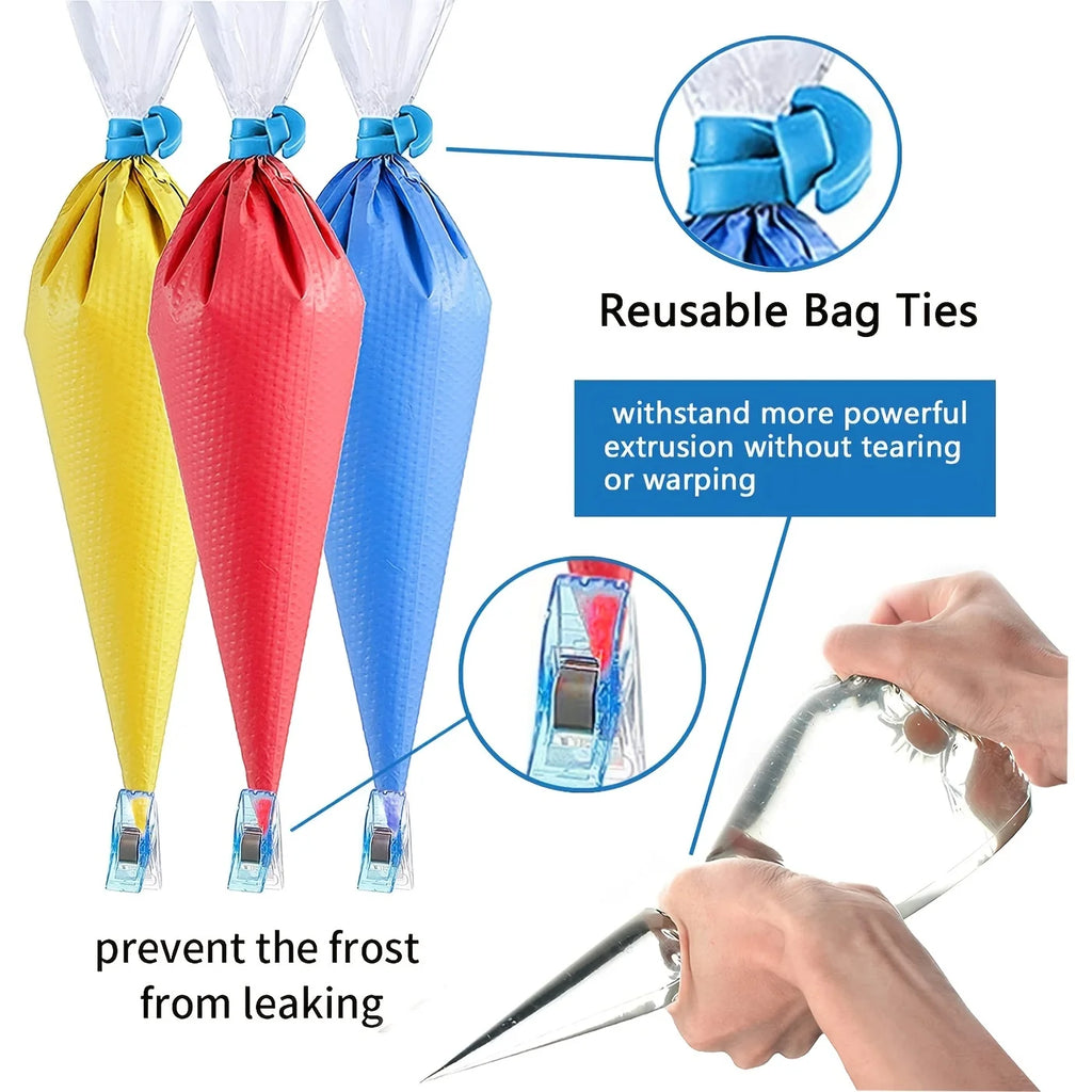 100pcs Decorated Bag Set with 4 Pastry Bag Ties, Clips Disposable Piping Pastry Bag for Decorating Cookie Baking Bags Set Tools Oasis Select