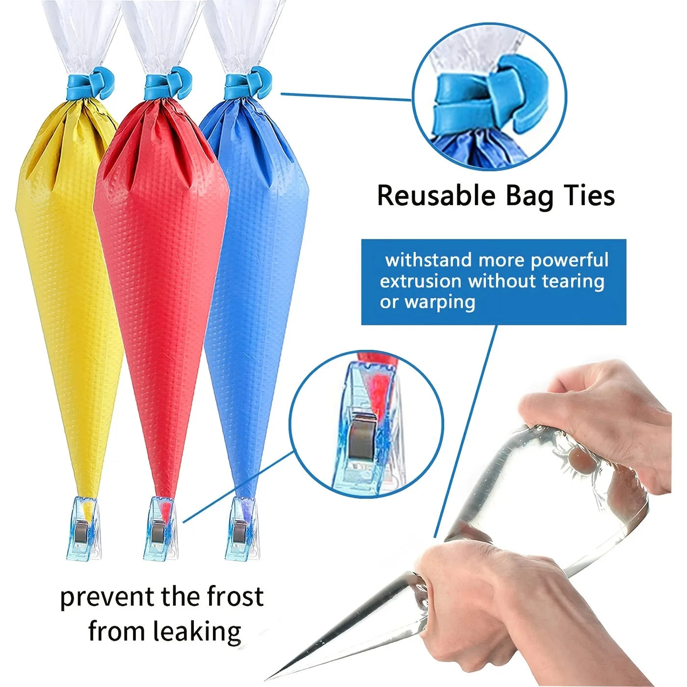 100pcs Decorated Bag Set with 4 Pastry Bag Ties, Clips Disposable Piping Pastry Bag for Decorating Cookie Baking Bags Set Tools Oasis Select