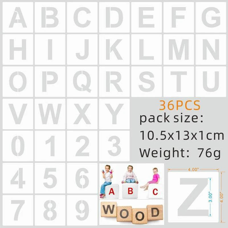 36pcs Alphabet Template Numbers Art Craft Templates Reusable Plastic Word Stickers DIY Painting Word Templates Multiple Sizes Oasis Select 3 inch