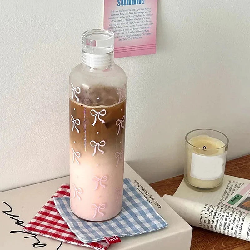 1pcs 500ML Kawaii Bow Plastic Water Bottle With Time Scale Transparent Water Cup Outdoor Sports School Drinking Water Bottle Oasis Select