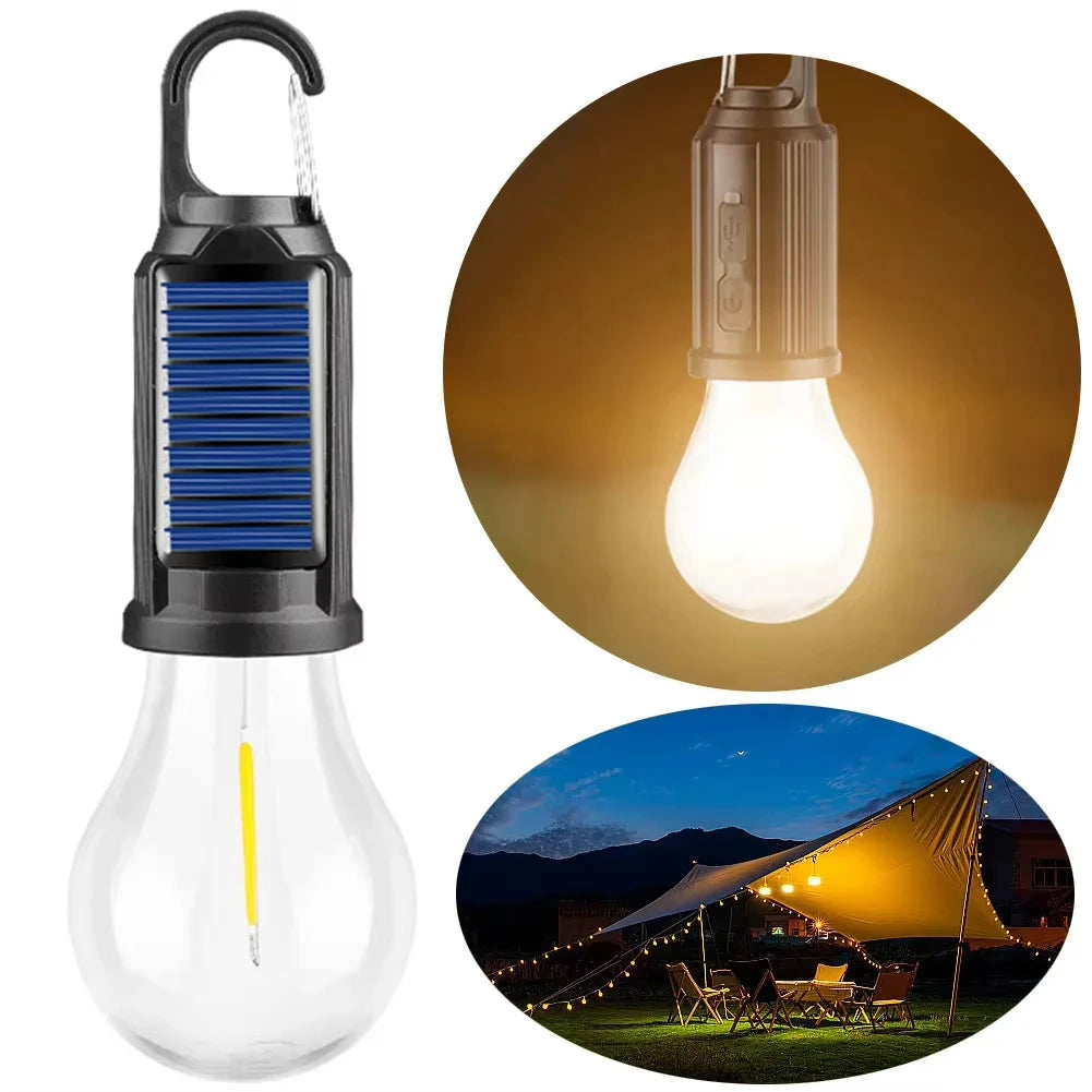 LED Solar Camping Lantern – USB Rechargeable Dimmable Bulb Hook