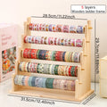 1pc multifunctional wooden tape and sticker storage rack suitable for necklace organizer for office desktop storage display rack Oasis Select 5layers-yellow