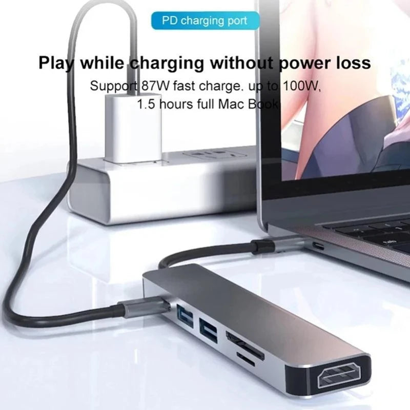 USB 3.0 Type-C Hub To HDMI Adapter 4K 30HZ SD TF Card PD 87W Fast Charge Splitter USB Docking Stations Hub for MacBook Compute Oasis Select