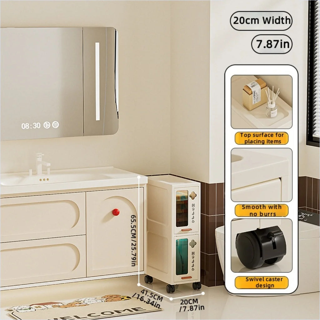 Slim Mobile Storage Cabinet, Space-Saving Narrow Drawer Organizer, Minimalist Multi-Purpose Design for Kitchen/Bathroom/Living Oasis Select 20cm 2 Tiers