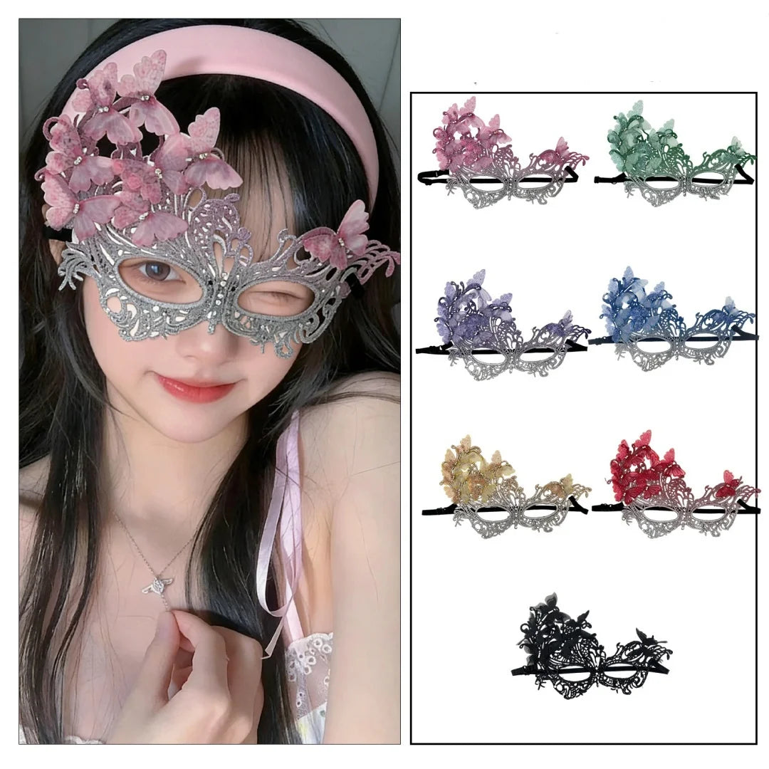Gradient Butterfly Masquerade Mask Sexy Lace Half Face Mask Luxury Rhinestone Mask for Performance Cosplay Supplies Party Prom Oasis Select