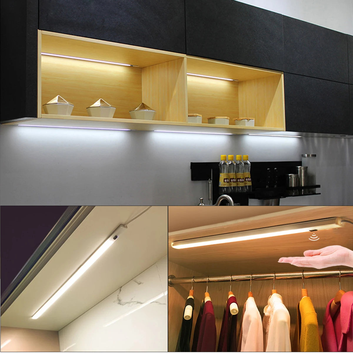DC12V Aluminium LED Bar Light Hand Scan Sensor Switch 3 Color Temperature Wall Lamp - 30/40/50 Cm Kitchen Closet Lighting Oasis Select