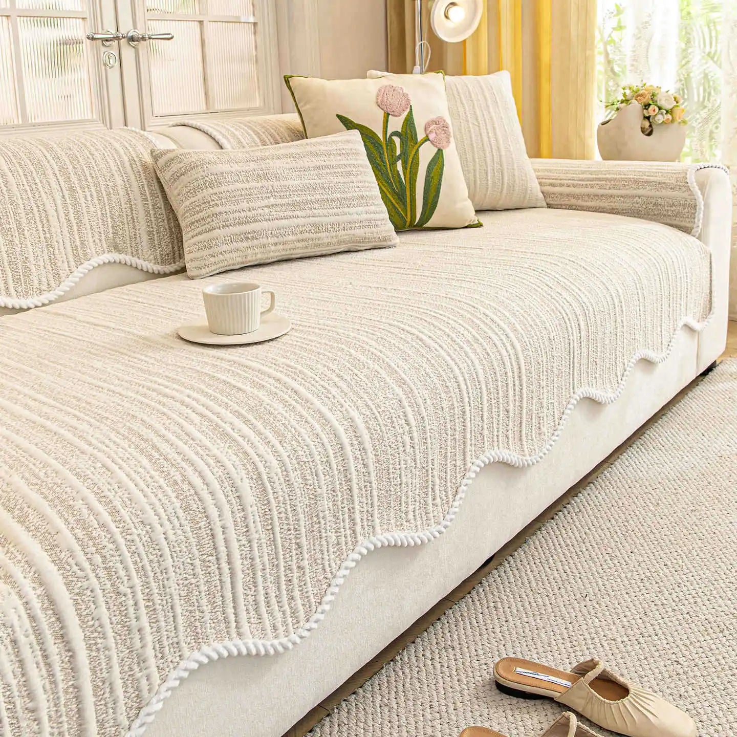 2026 New Cream Style Sofa Cushion Universal Four Seasons Non Slip Seat Pad High Grade Irregular Sofa Cover Mat For Autumn Winter Oasis Select