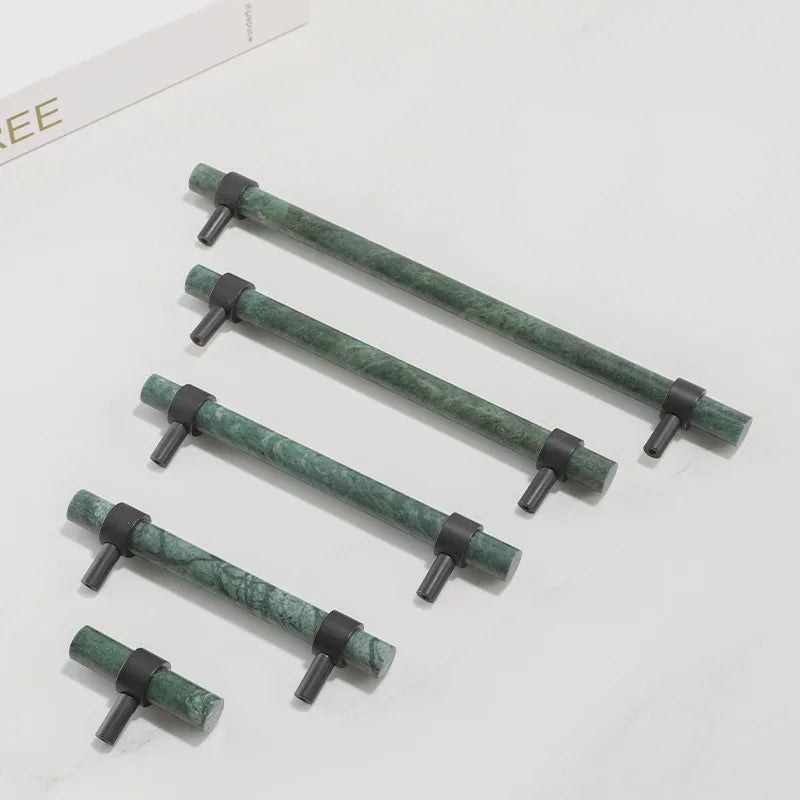 Green Cabinet Marble Handle Black Brass Hardware Wardrobe Pull Natural Stone Drawer Knobs Furniture Bar Oasis Select