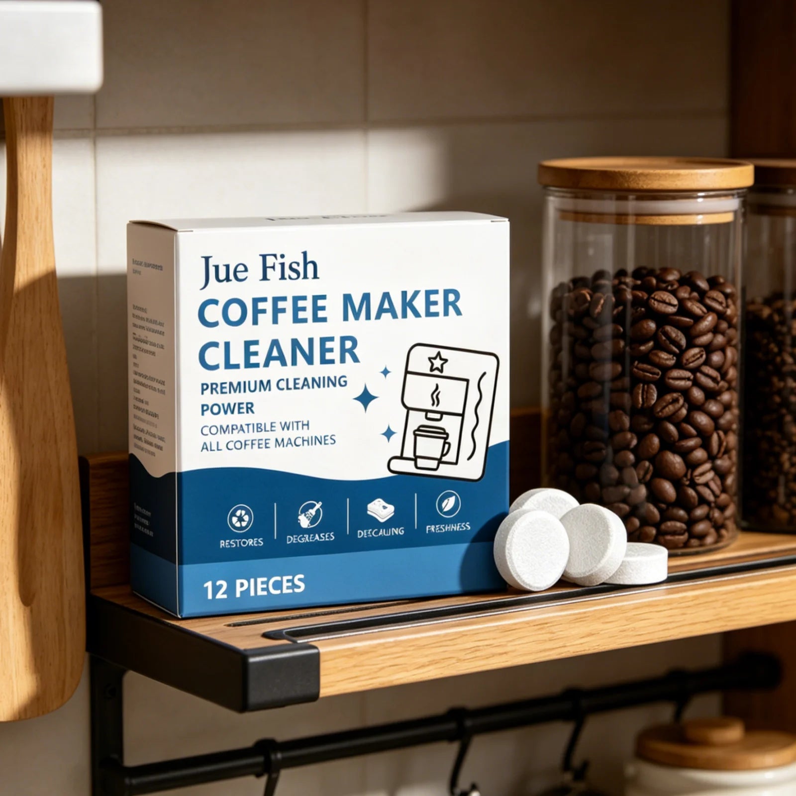 Jue Fish Coffee Maker Cleaner Remove Dirt Descaling Maintain Function Quick Dissolving Coffee Machine Cleaning Tablets 12 Pieces Oasis Select