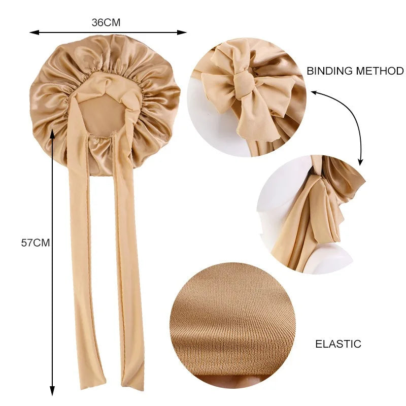 Elastic Ribbon Solid Color Shower Cap Wide Edge Round Bathing Hat Multifunctional For Sleeping Nightcap Knotted Headband Headsca Oasis Select