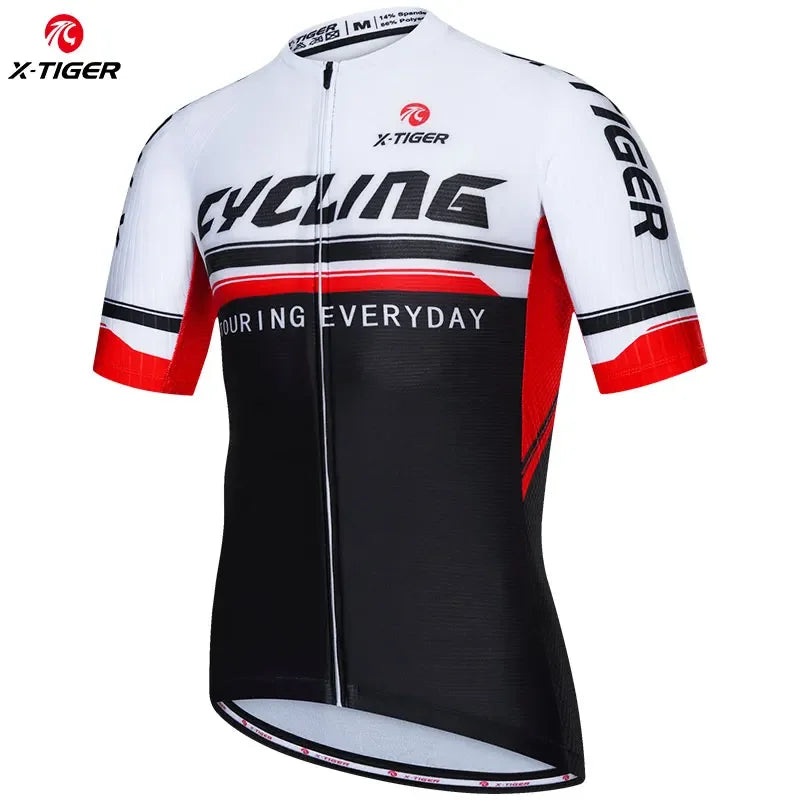 Ｘ-TIGER Men Cycling Jersey Bike Short Sleeve with 4 Rear Pockets Breathable Quick Dry Biking Shirt MTB Racing Clothing Oasis Select White L