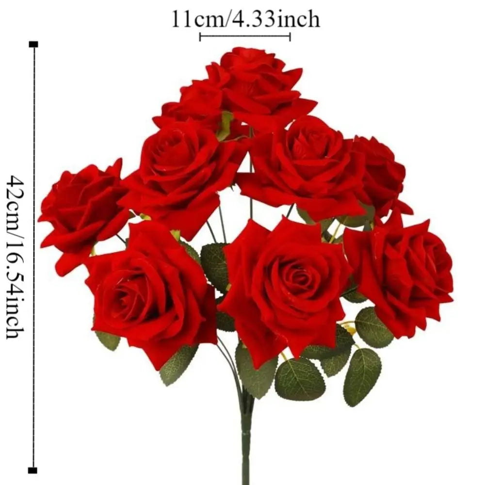 9-Head Artificial Rose Flower Branch | Real Touch Faux Roses