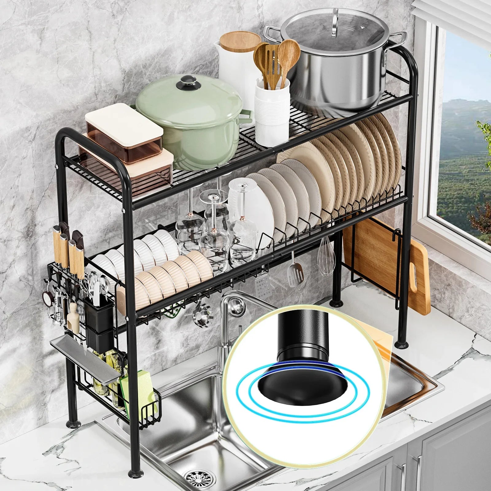 Kitchen Sink Shelf Kitchen Utensils Knife Holder Tableware Drain Holder Bowl Holder Countertop Dish Storage Rack Oasis Select
