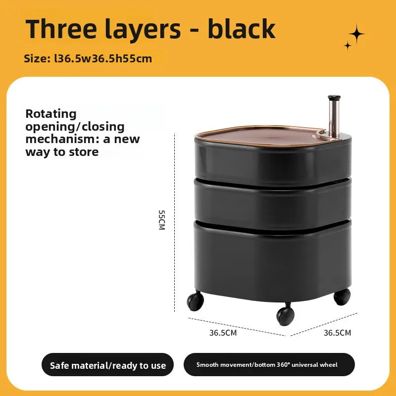Bedside table 360 rotating mobile bedroom small cabinet Douyin Internet celebrity small storage simple locker Oasis Select 3 black