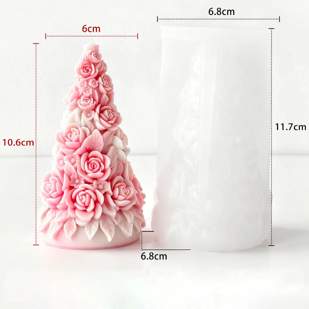 Rose Christmas Tree Candle Silicone Mold DIY Rose Aromatherapy Gypsum Resin Mold Christmas Tree Craft Decor Mold Oasis Select White