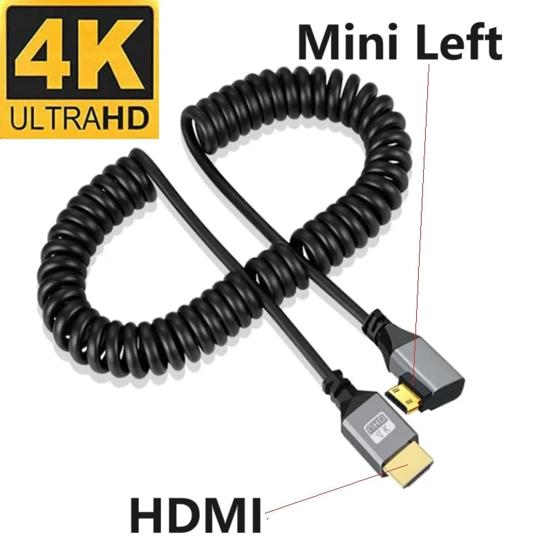 0.5-2.4M 4K60HZ HDMI Flexible Spiral cable mini Micro HDMI-Compatible TO HDMI Minihdmi Microhdmi Coiled Extension Cable Oasis Select Mini HDMI(Left) 0.5-2.4 m