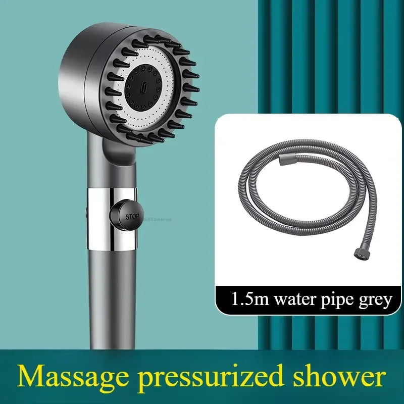 2026 New Turbocharged Filter Shower Head 3 Modes High Pressurized Handheld Shower with Massage Brush One Click on/Off Switch Oasis Select shower-pipe