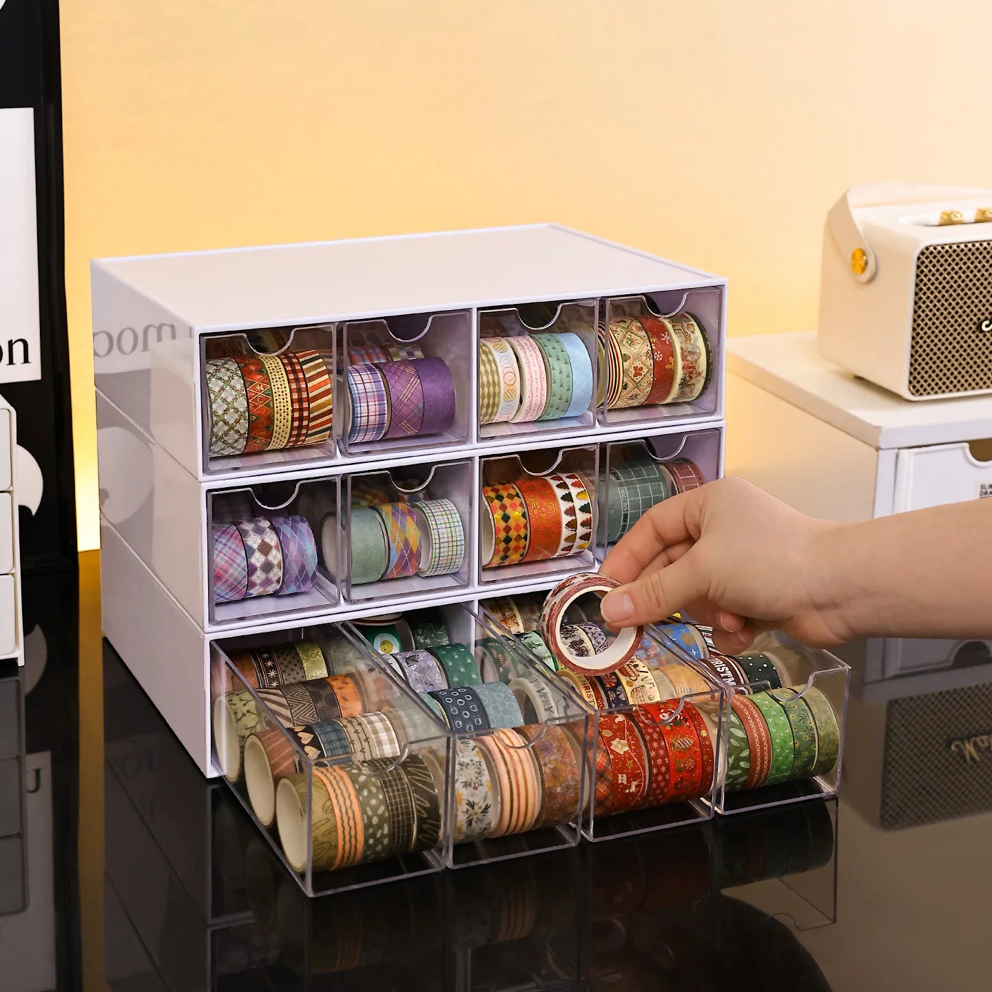 1pc Drawer Style Sticker Hand Account Countertop Storage Box Stackable Stationery Multifunctional Home Office Desk Organizerr Oasis Select