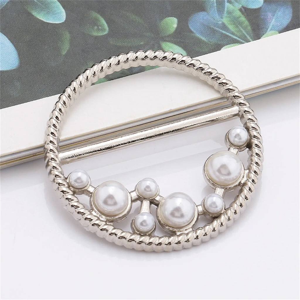 New Fashion Corner Hem Waist Knotted Brooches Crystal Pearl Metal Hijab Scarf Ring Button Shirt T-shirt Fixed Buckle Accessories Oasis Select F One Size