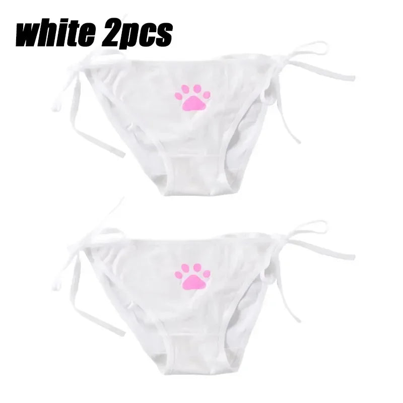 1-6PCS Sexy Bandage Lolita Panties Low Waist Lingerie Cute Claw Women's Briefs Low Waist Animation Underwear Oasis Select white 2pcs One Size As shown