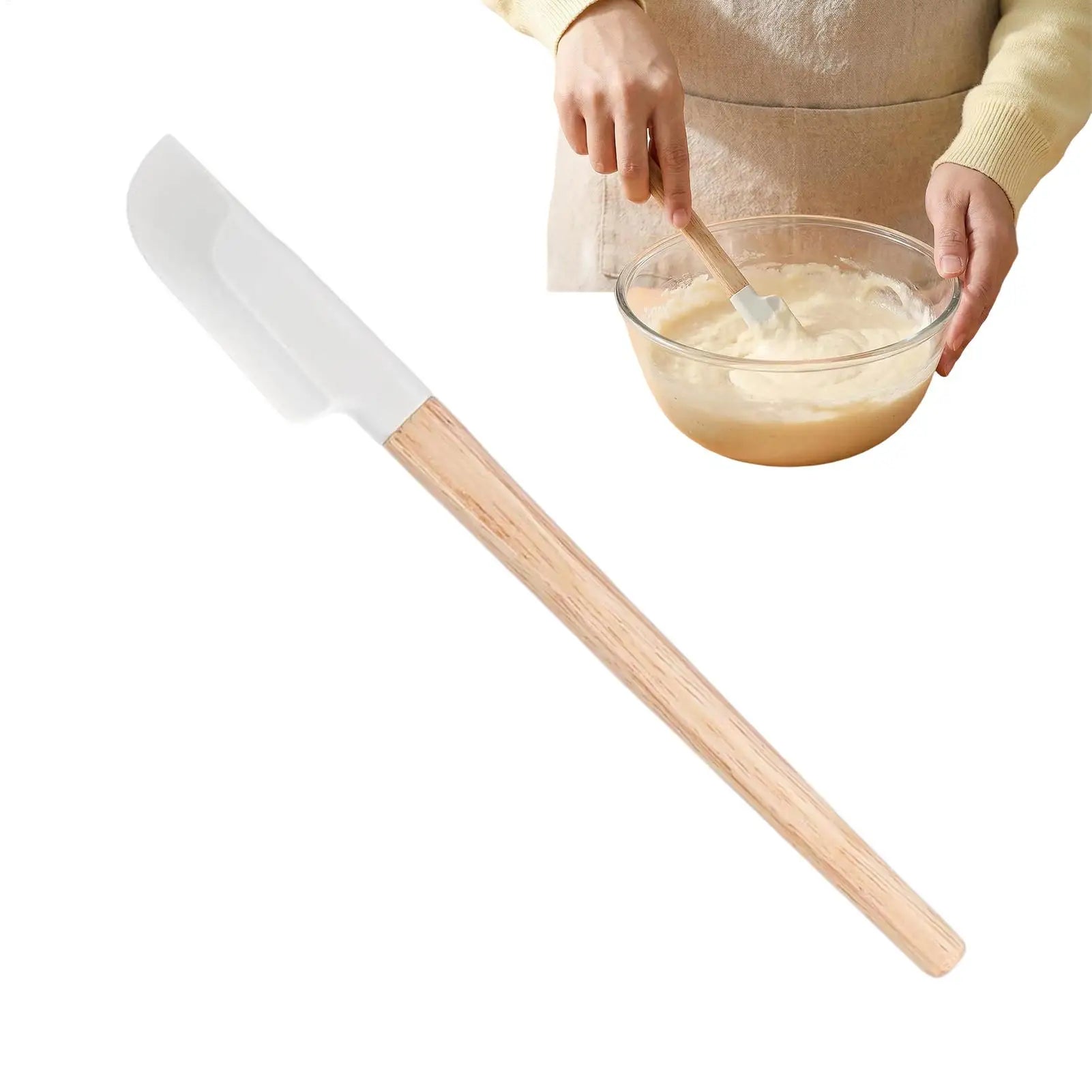 Wooden Handle Spatula silicone Scraper Long Cake Spatula Heat-resistant Kitchen Baking Tool Kitchen Utensils Baking Tools Oasis Select