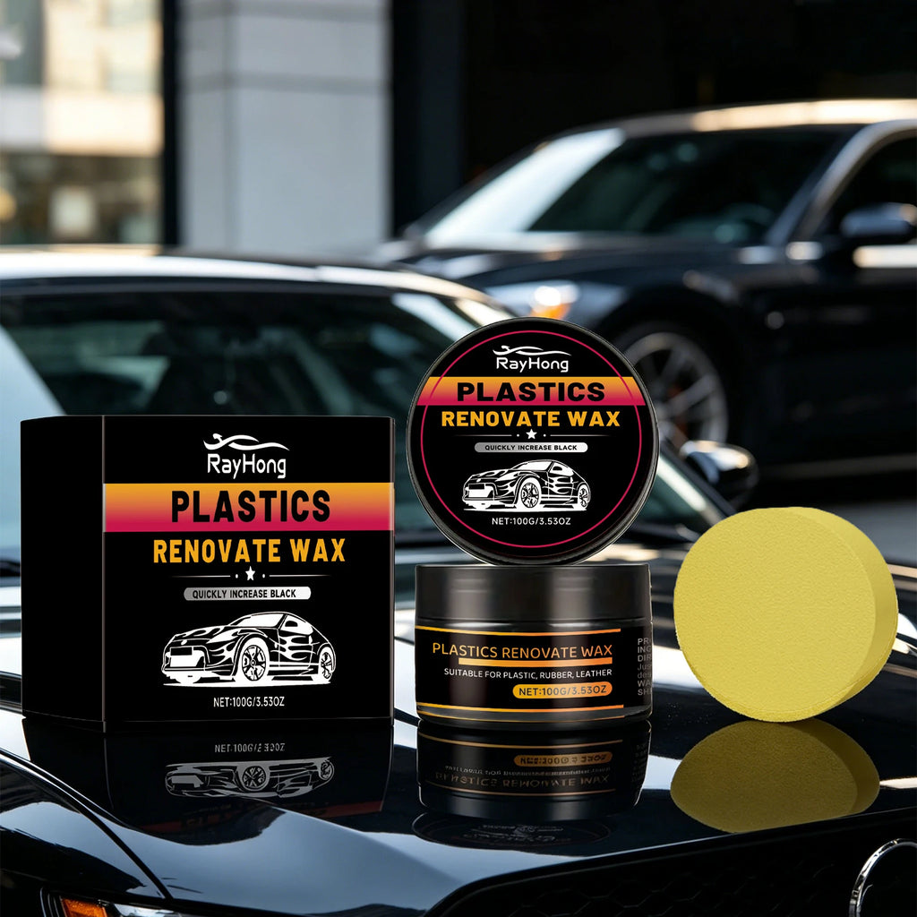 Car Plastic Renovate Wax with Sponge Car Plastic & Rubber Restorer Black Trim Revitalizer for Interior/Exterior, UV Protection Oasis Select