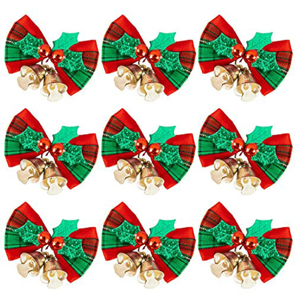 1/10x Christmas Bow Christmas Tree Decorations Christmas Mini Bells Bows Christmas Ornaments Gifts Decorations Green Leaves Bow Oasis Select 10pcs China Mainland
