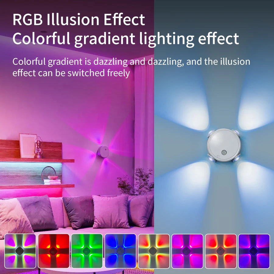 Rechargeable 4 Leds Night Light with Motion Sensor Tricolor RGB Dimmable Wall Lamp Magnetic Mood Ambient Light for Hallway Stair Oasis Select