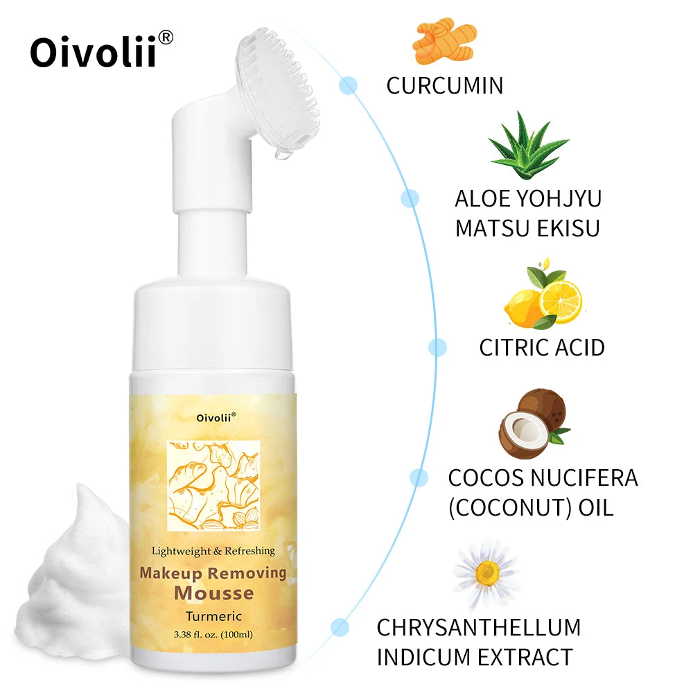 Turmeric Makeup Removing Mousse-Foaming Face Cleanser Gentle Daily Mousse With Turmeric – Helps Remove Impurities. Oasis Select