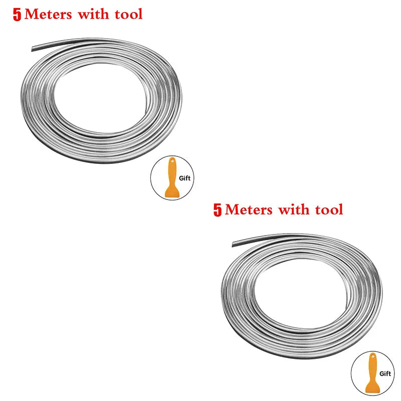 1/2pcs Universal Car Moulding Decoration Flexible Strips 5M Interior Auto Mouldings Car Cover Trim Dashboard Door Car-styling Oasis Select 2pcs-silver
