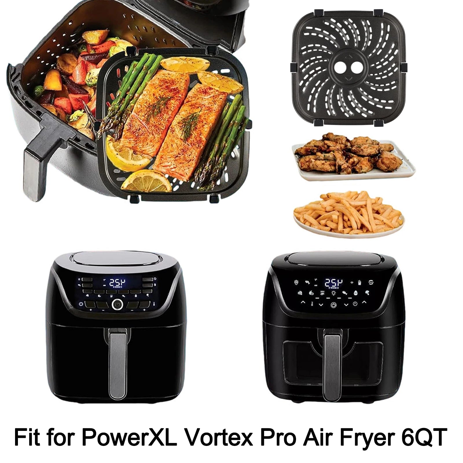 Airfryer Basket Air Fryer Grill Plate For PowerXL For Vortex Pro Air Fryer Plus With Tabs Food Cooking Divider Kitchen Accessory Oasis Select