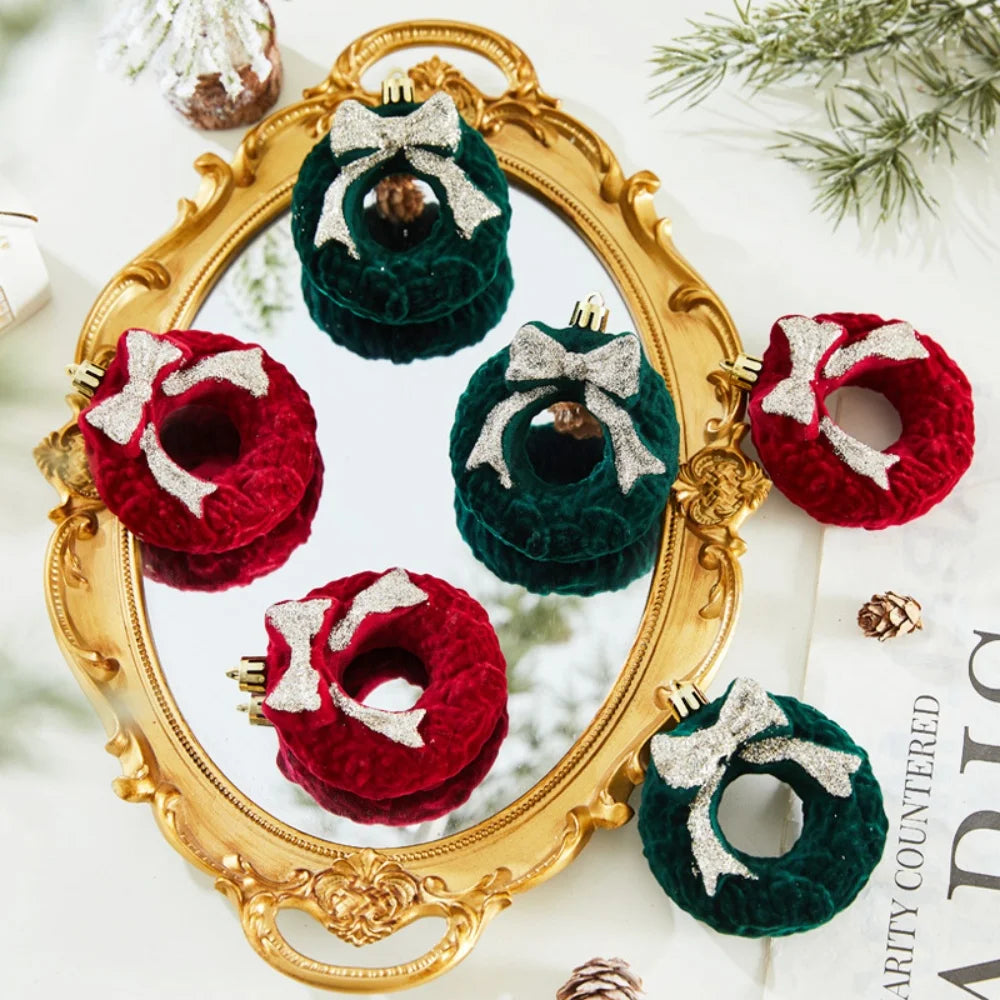 Wine Red Velvet Flocked Christmas Ball Ornaments | Elk Wreath