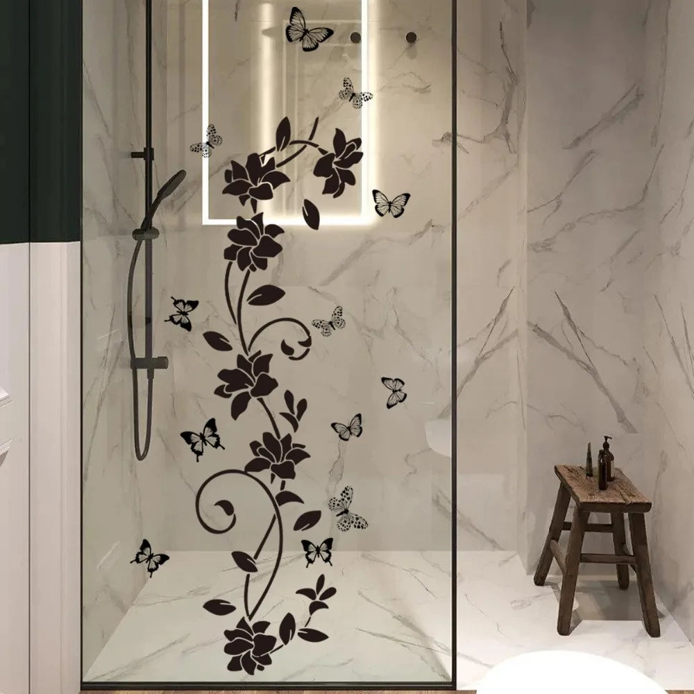 Black Flower Vine Butterfly Wall Sticker Removable Background Bedroom Room Decoration Aesthetic Self Adhesive Art Decor Oasis Select
