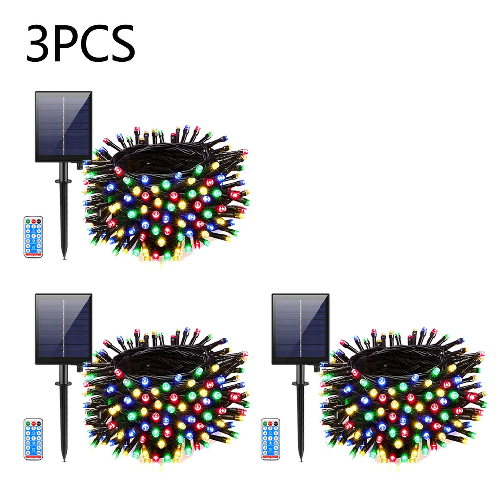 Outdoor Solar Lawn Street Light String 1/2/3/4Pcs Holiday Christmas Tree Stair Handail Decor Light Panel+Remote Control Dimmable Oasis Select 3PCS Multicolor 10M 100LEDs