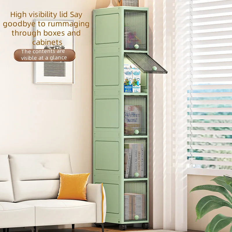 Slim Seam Cabinet Space-Saving Bookcase with Door Stackable Multi-Layer Rack Portable Movable Living Room Display Shelf Oasis Select